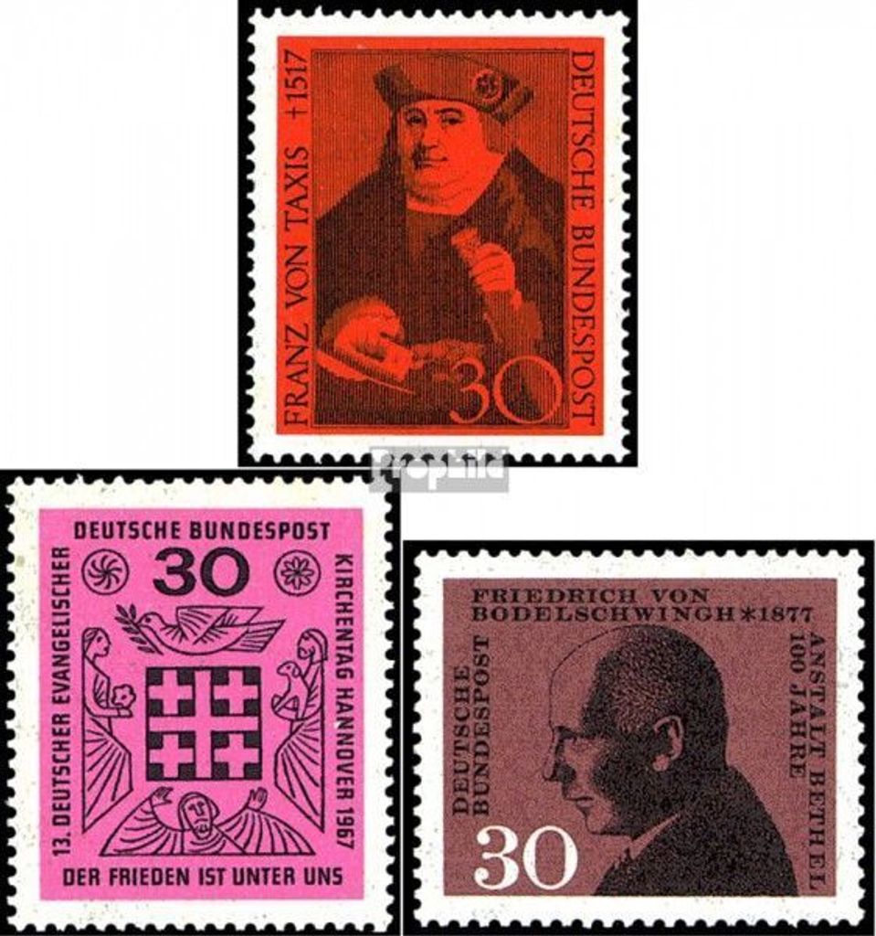 Briefmarken BRD (BR.Deutschland) 1967 Mi 535,536,537 (kompl.Ausg.) gestempelt 450.Todestag von Franz von Taxis