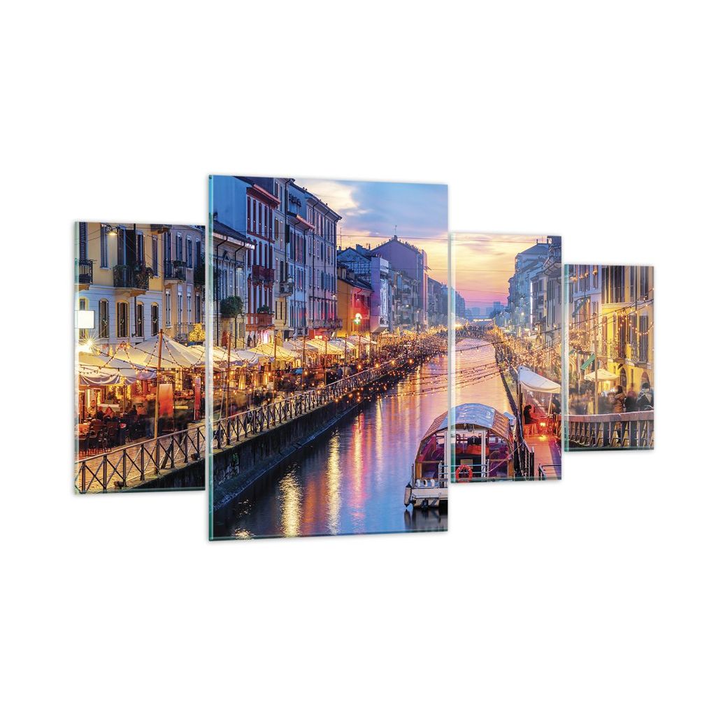 Bilder auf glas - 4 Teile - Kanal Grande Abend - 160x90cm - Glasbilder - Wandbilder - Bilder - zum Aufhängen bereit - Wanddekoration aus Glas - Gl...