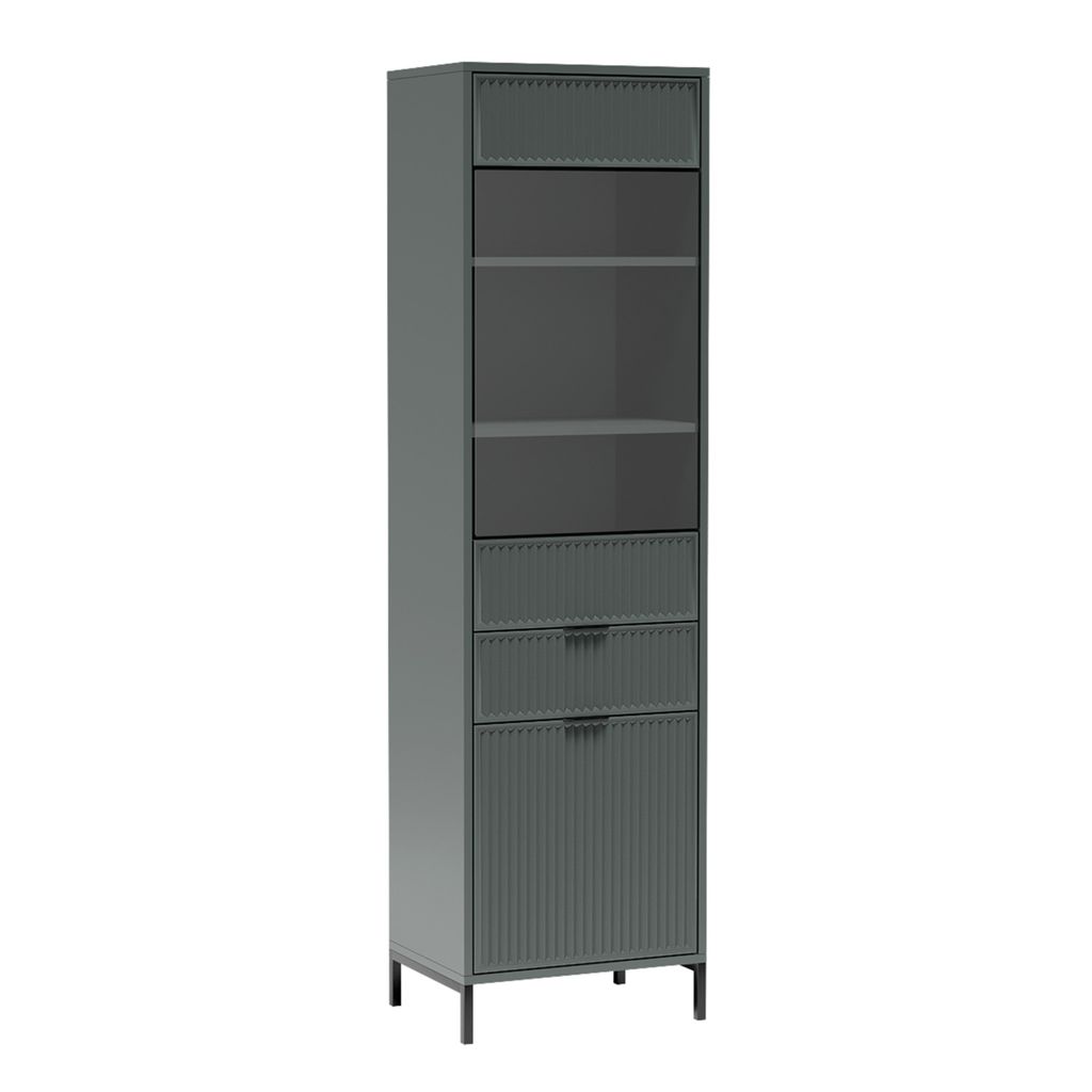 AX LIVING Glasvitrine Berlinette 5 grüne Vitrine - Rillen 54,5 cm breit