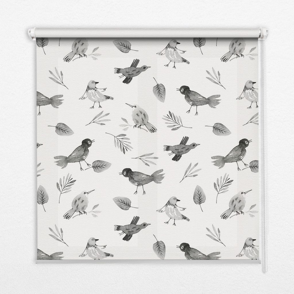 Seitenzug-Rollo Fensterrollo Jalousie - Thermo-Rollo Verdunkelungsrollo - 90x180 cm - Gezeichnete Vögel und Blätter