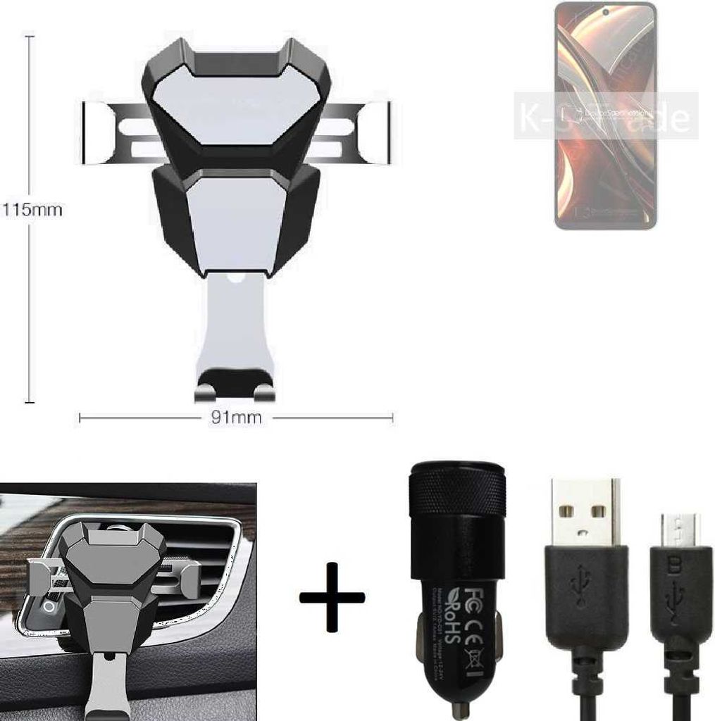 K-S-Trade KFZ Halterung kompatibel mit UMIDIGI A13 Pro Max 5G Halterung Lüftungshalterung Lüftungsschlitz schwarz-silber Autohalterung Handy inkl.