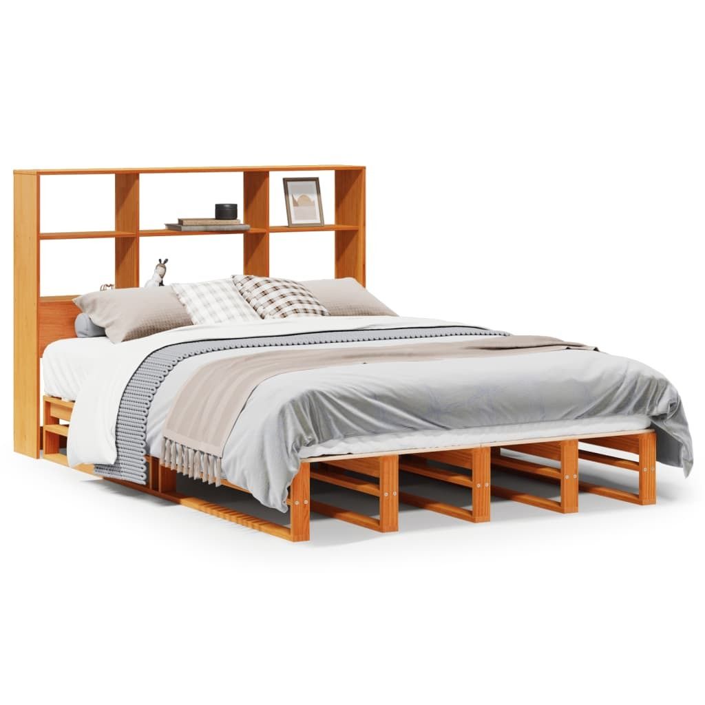 vidaXL Massivholzbett mit Regal ohne Matratze Wachsbraun 120x190 cm