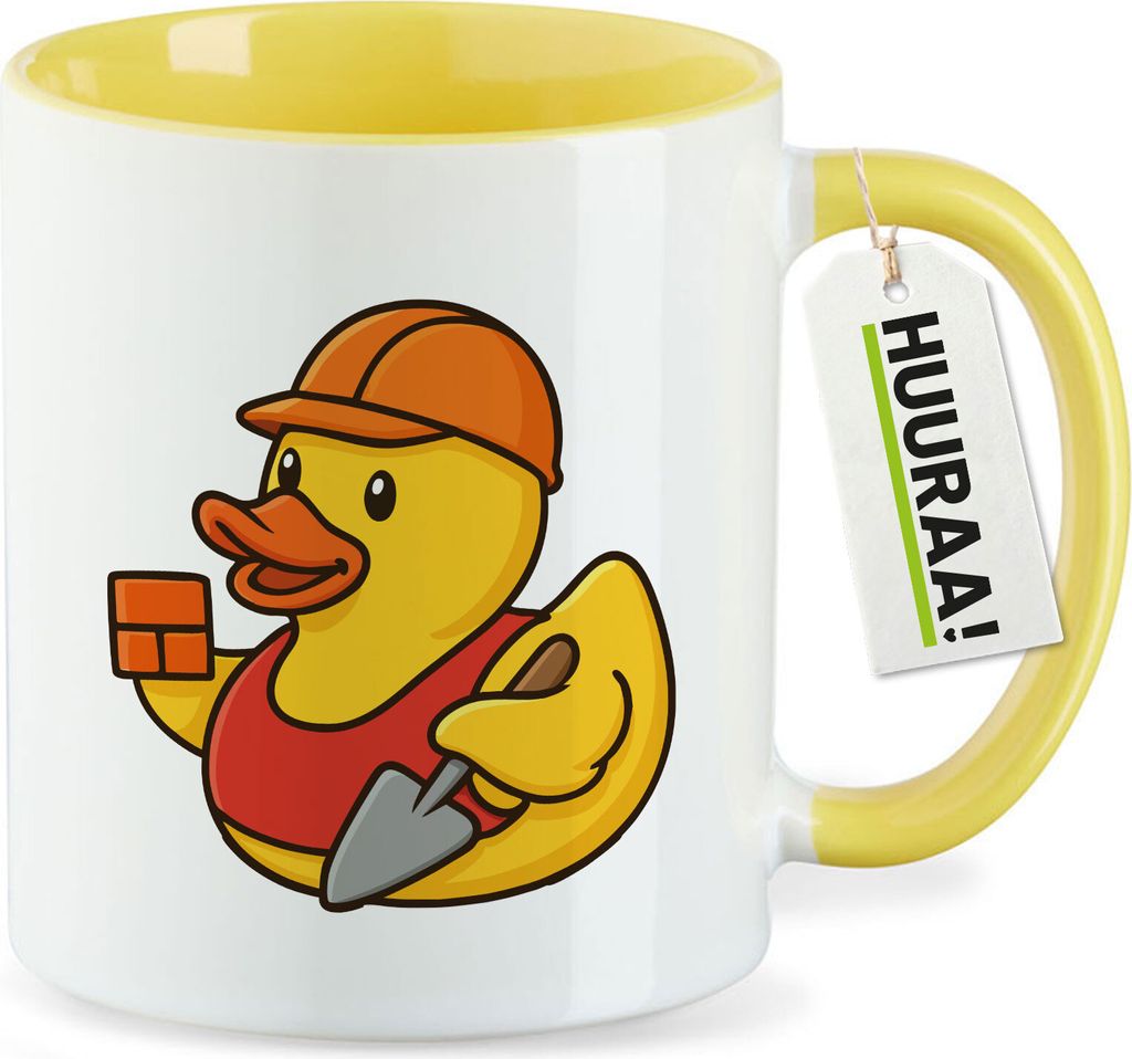 Huuraa Kaffeetasse Quietscheente Maurer Gummiente Bauarbeiter 330ml Gelb Keramik Kaffeebecher Geschenkidee