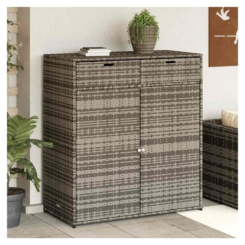 Garten-Schrank aus PE-Rattan Grau 105x55x113cm, Aufbewahrung für Gartenbedarf