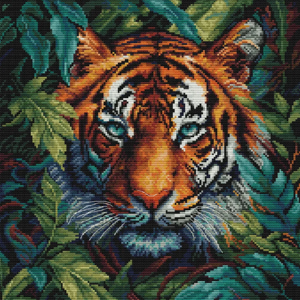 Kit point de croix compté motif Tigre de la jungle pour canevas 27x27