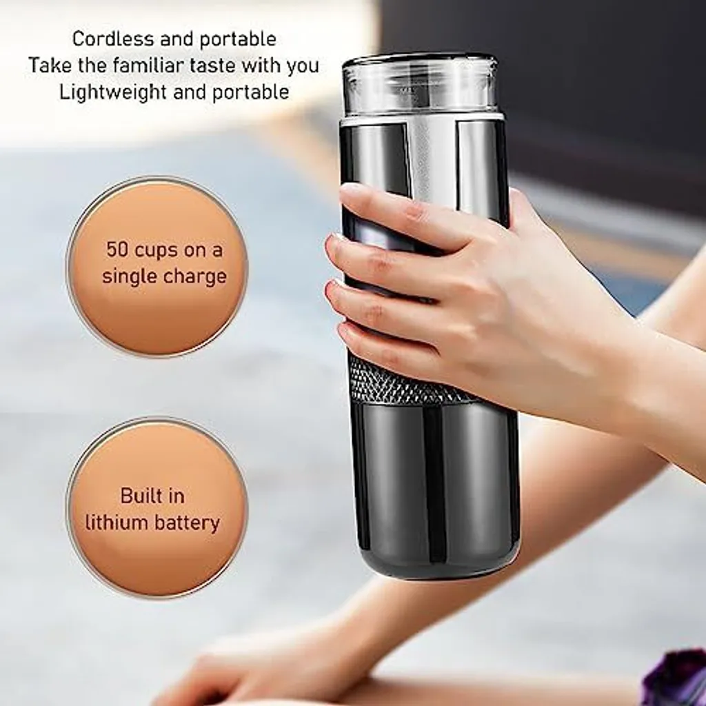 ASIXXSIX Caffettiera portatile, mini macchina per caffè espresso di tipo C ricaricabile senza fili con batteria da 1200 mAh, serbatoio dell'acqua da 160 ml, da viaggio in campeggio - 1