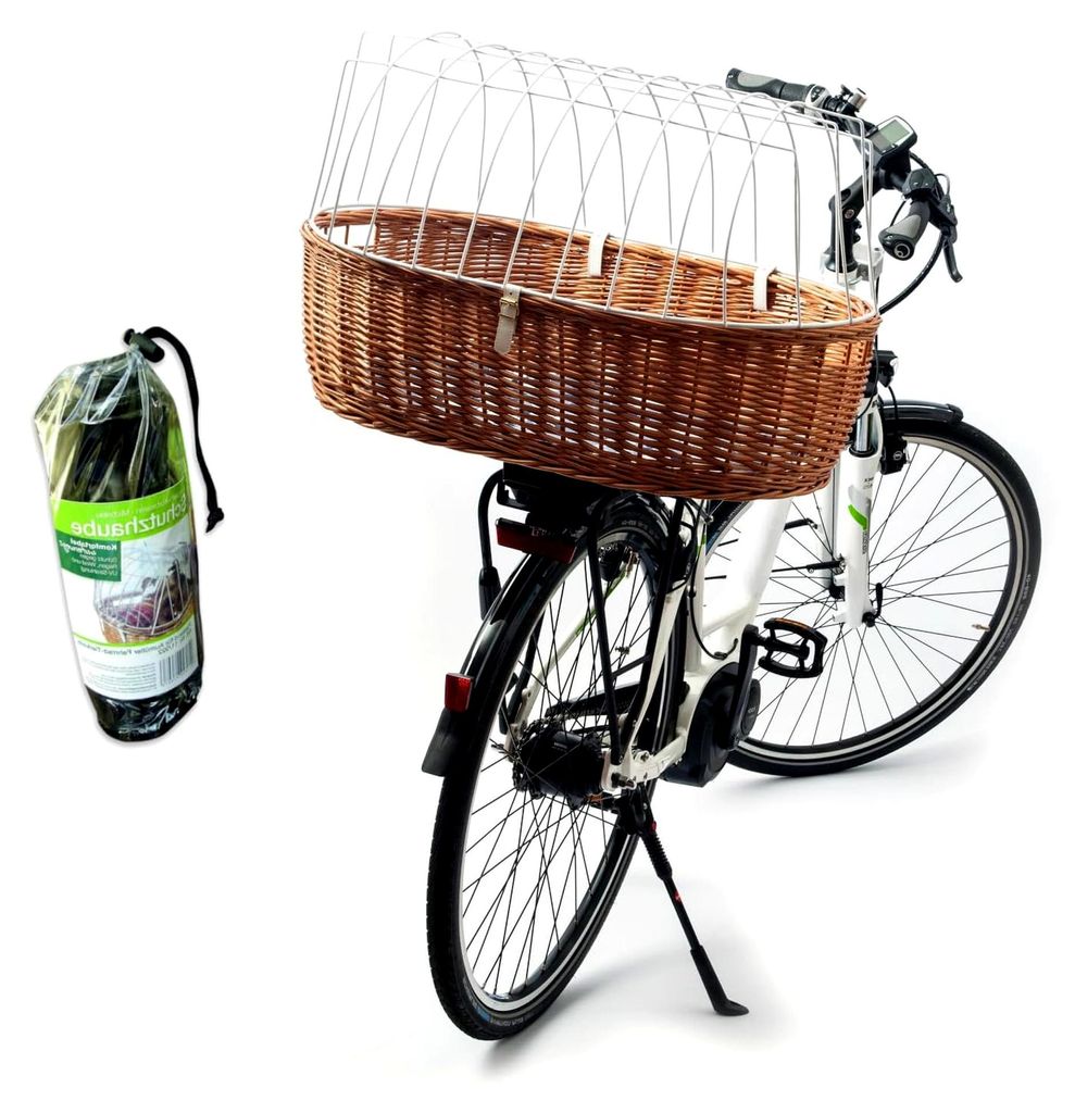 Hunde-Transportkorb für das Fahrrad, L: 72 cm + Regenhaube - Montage am Gepäckträger