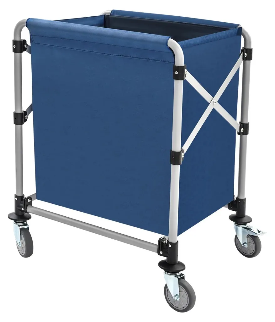 Chariot linge Oxford haute capacité 100kg pliable et mobile 81cm Bleu