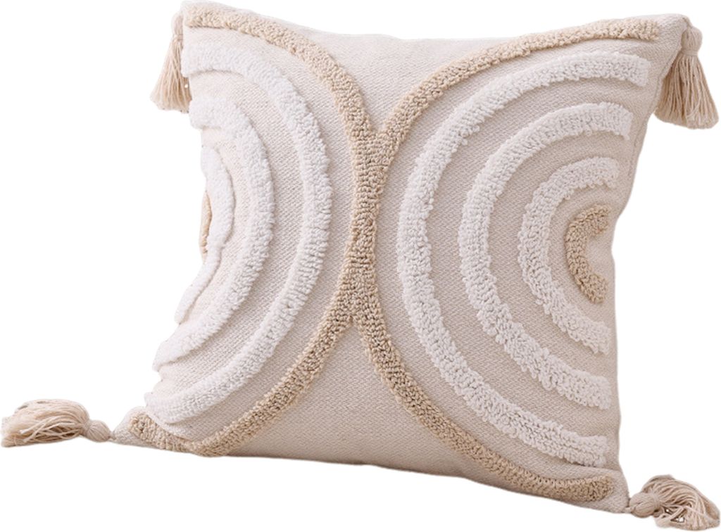 Boho-Kissenbezug mit geflochtenem Seilmuster und Quasten, weicher Kissenbezug aus Baumwollleinen mit Struktur für das Schlafsofa im Büro