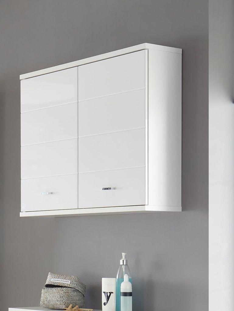 Hängeschrank >Peter< in Weiß Hochglanz aus MDF - 76x71x23cm (BxHxT)