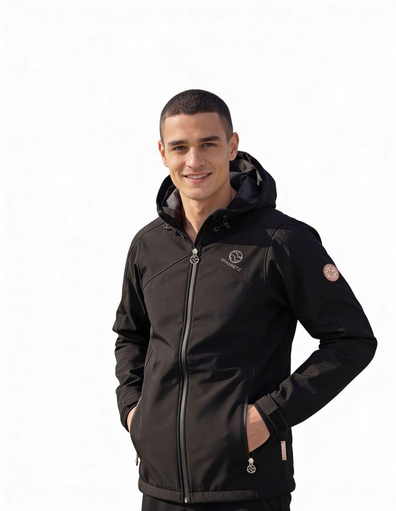 GRADNETZ atmungsaktive Outdoor Softshelljacke mit Kapuze schwarz