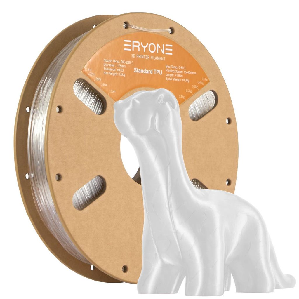 TPU Filament 1,75 mm - 3D Drucker Filament - Flexibler FDM Kunststoff - Sauber aufgewickelt - 0,5 kg Spule - Transparent klar