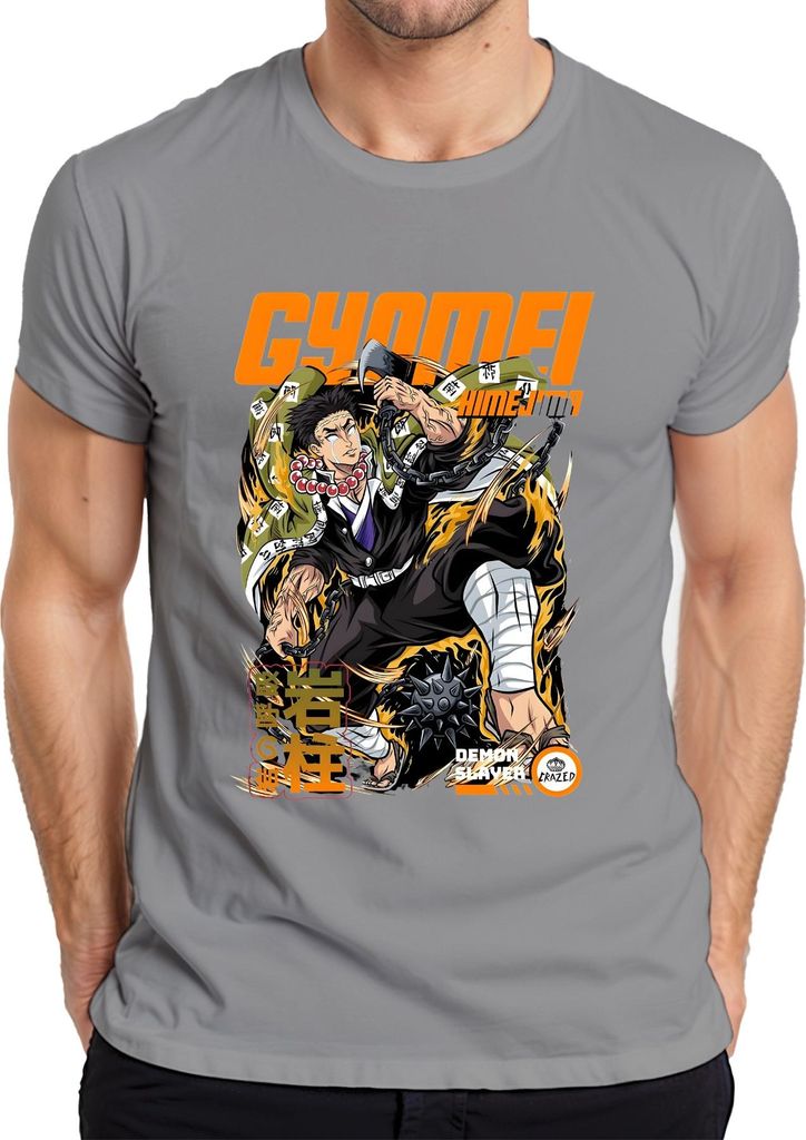 Gyomei Himejima Demon Slayer Hashira Anime Gebetsperlen Geschenk Herren T-Shirt, Grau, M