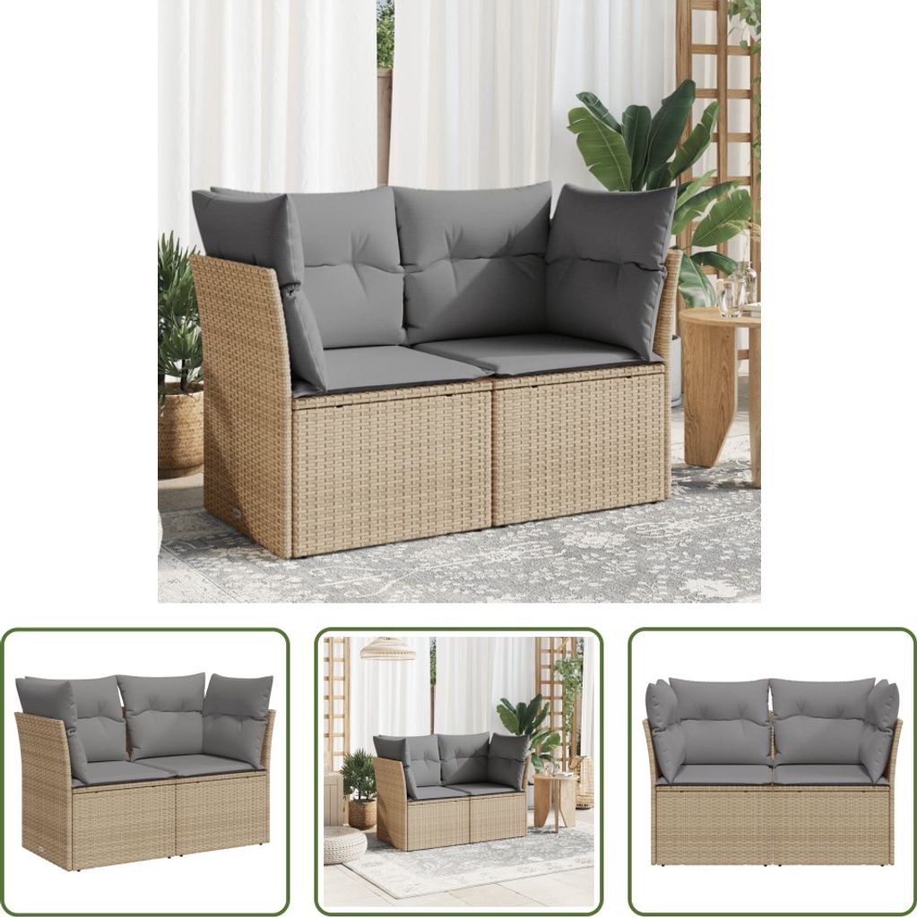 The Living Store Gartensofa mit Kissen 2-Sitzer Beige Poly Rattan