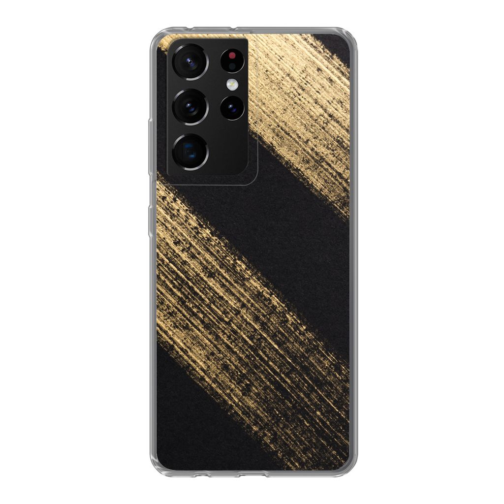 MuchoWow Handyhülle Schutzhülle Hülle für Samsung Galaxy S21 Ultra Goldene Farbstreifen auf schwarzem Hintergrund Silikon Softcase Handy Hül...