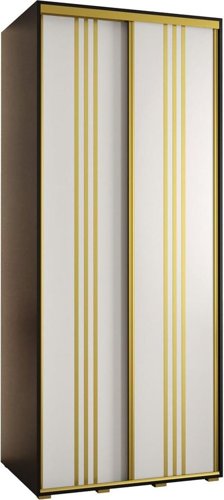 MEBLE KRYSPOL Cannes 6 Schrank mit 2 Schiebetüren - 205,2x120x60 cm - Schwarz Weiß Gold