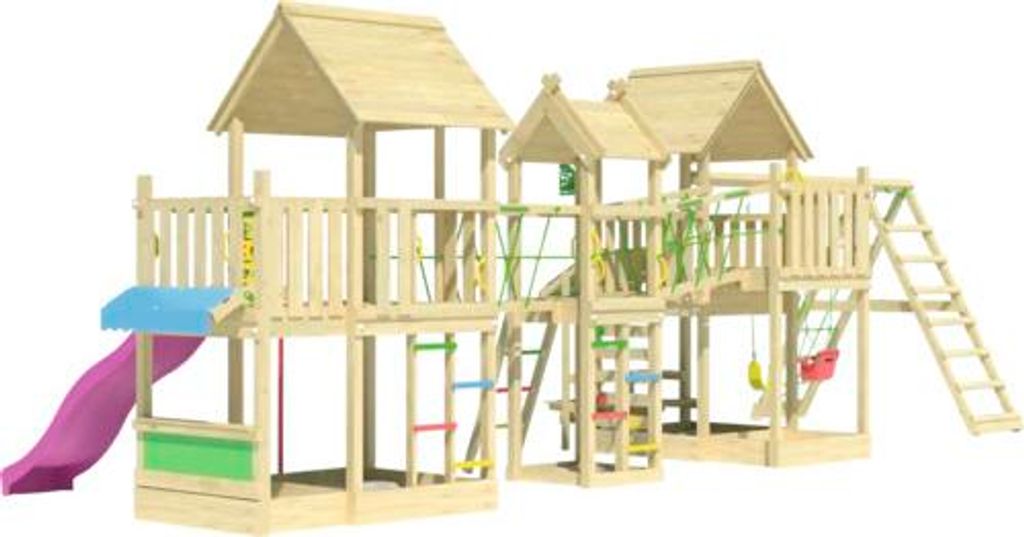 Doppelschaukel Spielhaus mit Stelzen Jungle Gym 954 x 342 cm Holz fuchsia
