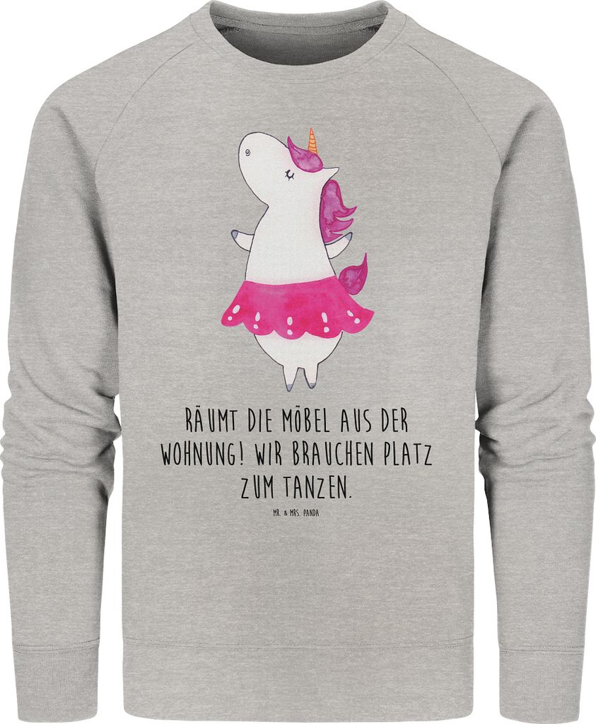 Mr. & Mrs. Panda Baumwoll Sweatshirt Einhorn Ballerina Größe S - Heather Grey - Geschenk, Pullover, Pulli, Bio, Unicorn, Einhörner, Tanzen, Swea...