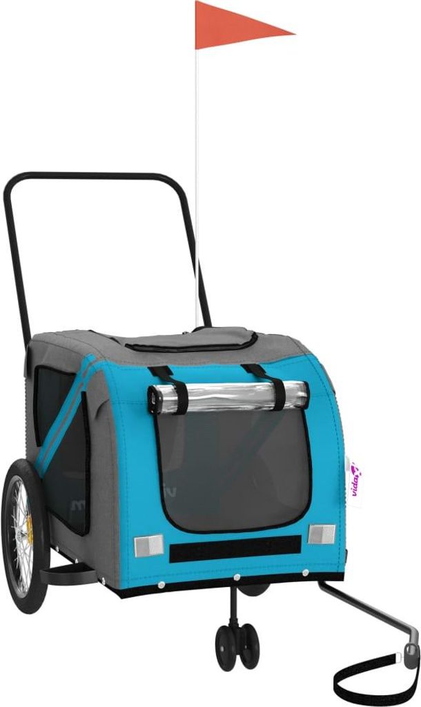 vidaXL Fahrradanhänger Hunde Blau und Grau Oxford-Gewebe und Eisen