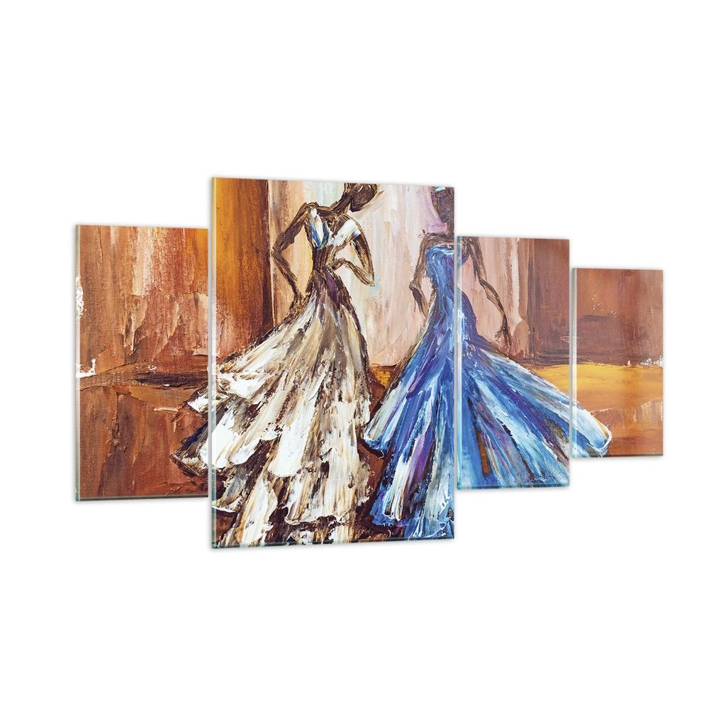 Bilder auf glas - 4 Teile - Frauen Kleider Öl - 160x90cm - Glasbilder - Wandbilder - Bilder - zum Aufhängen bereit - Wanddekoration aus Glas - Gl...