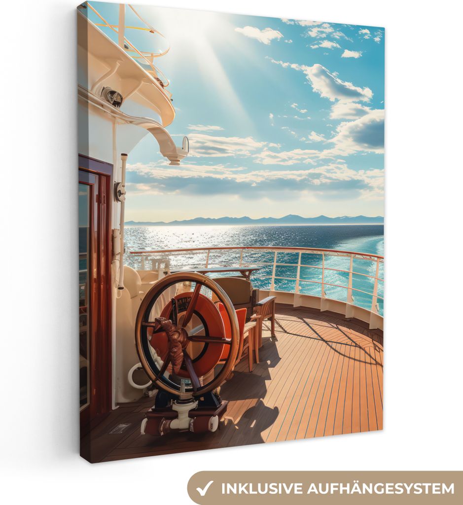 MuchoWow - Leinwandbilder - Boot - Wasser - Meer - Segeln - Sonne - Maritim, Wandbild, Wanddeko Bilder Wohnzimmer, 30x40 cm