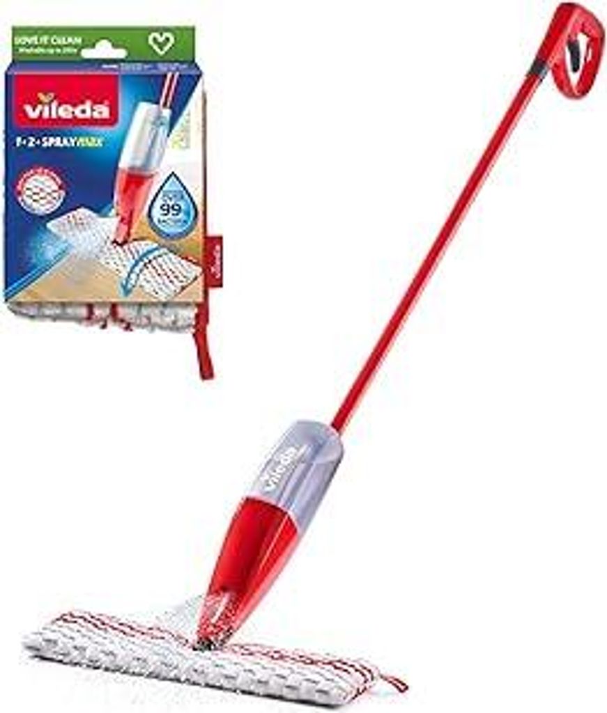 Vileda 1.2 Spray Max System Bodenwischer mit Sprühkopf, mit 2 wiederverwendbaren Mikrofasertüchern, ohne Eimer, für alle Böden, nachhaltiges Wi...