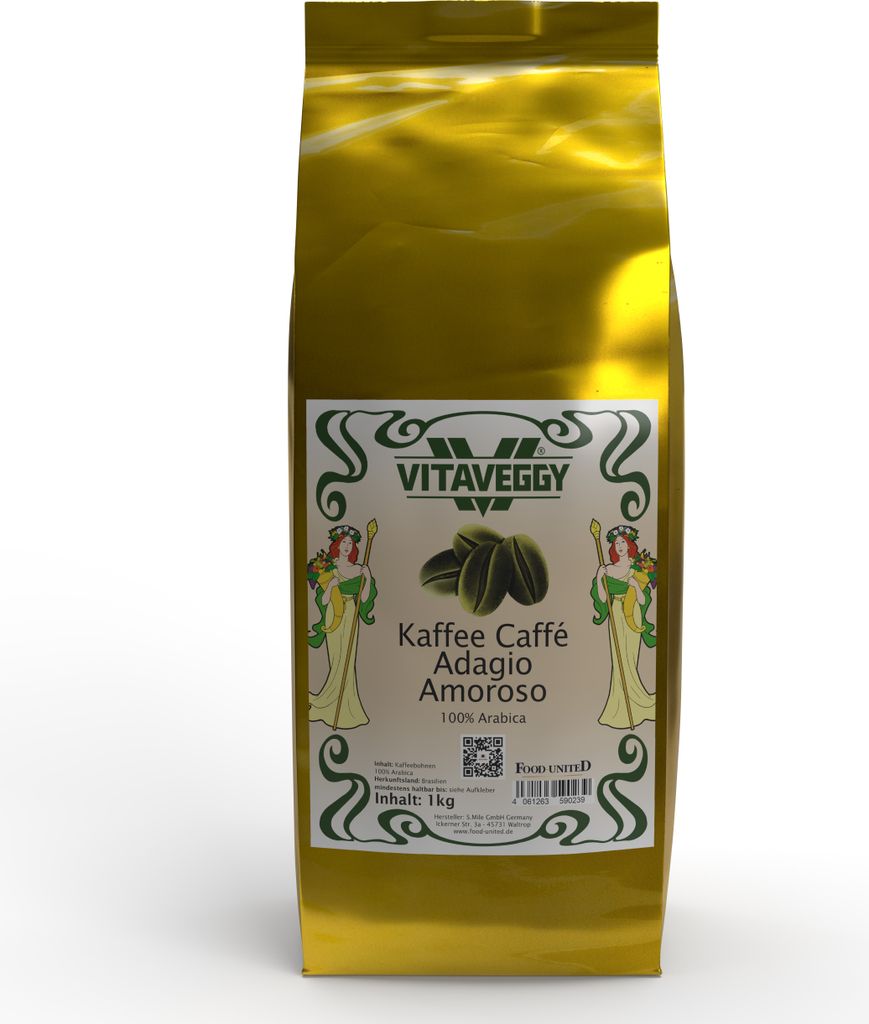 VITAVEGGY ADAGIO AMOROSO ganze ARABICA KAFFEEBOHNEN 1KG 100% Bohnenkaffee aus Südamerika Röstung in Deutschland, von Food-United, für Espresso-K...