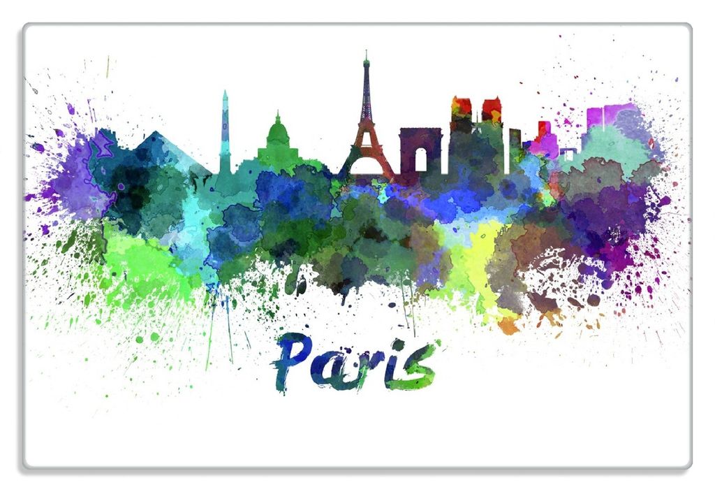 Wallario Frühstücksbrettchen aus Glas 20 x 30 cm mit rutschfesten Füßen, Motiv Städte als Aquarell - Skyline von Paris