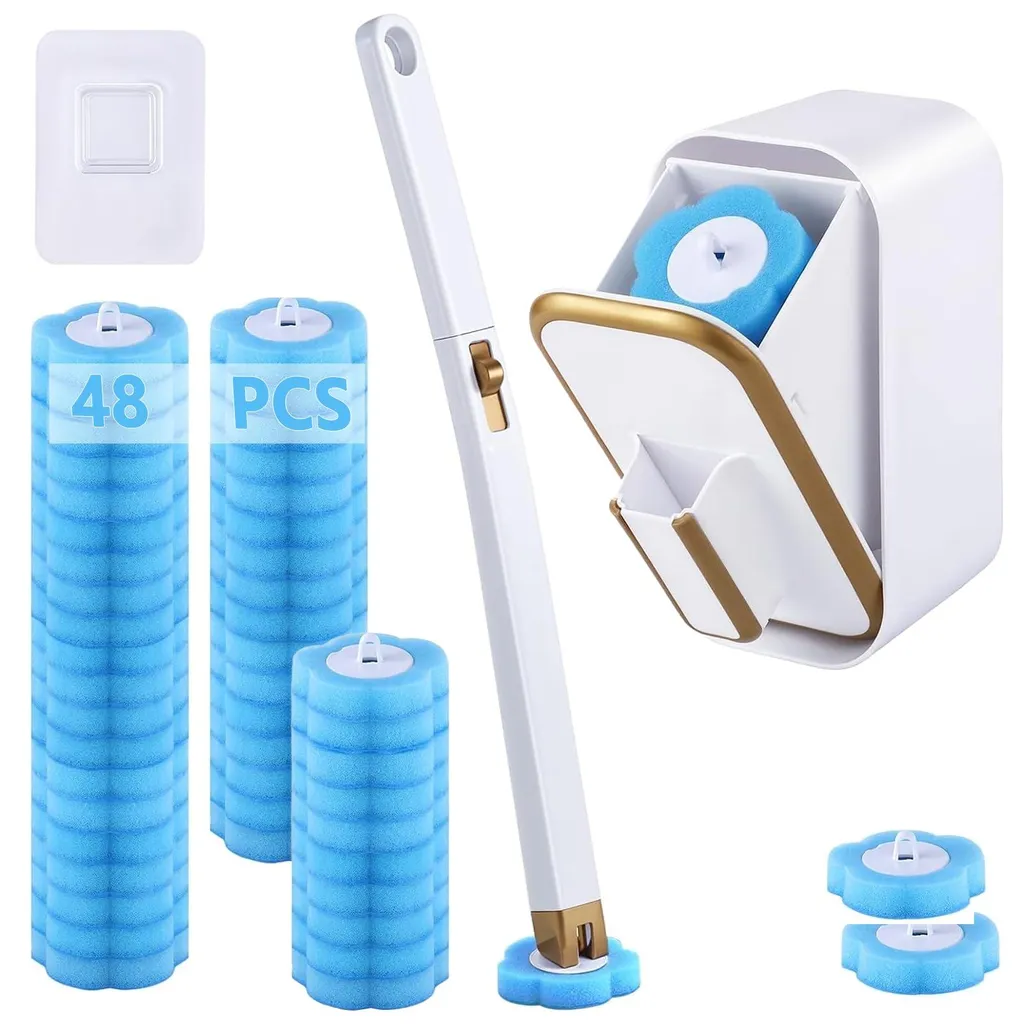 Brosse WC jetable avec 48 embouts de nettoyage et support mural discret