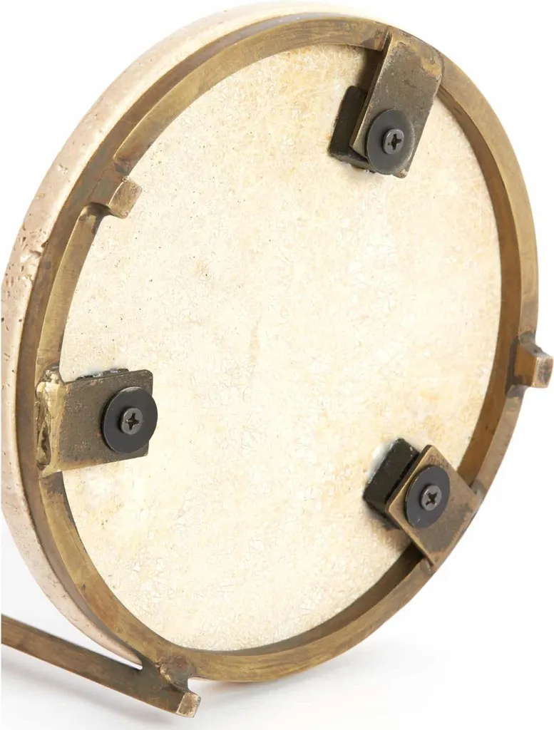 Table de bout de canapé LEDA travertin et bronze - Support déco 76 cm - 7