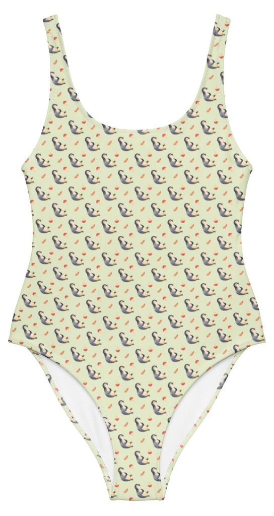 Mr. & Mrs. Panda Swimsuit Pinguin Lachen Größe L - Stem Green - Geschenk, Lol, Haha, Strandmode, Bademode, Schwimmanzug, Damen-Einteiler, Badeanz...