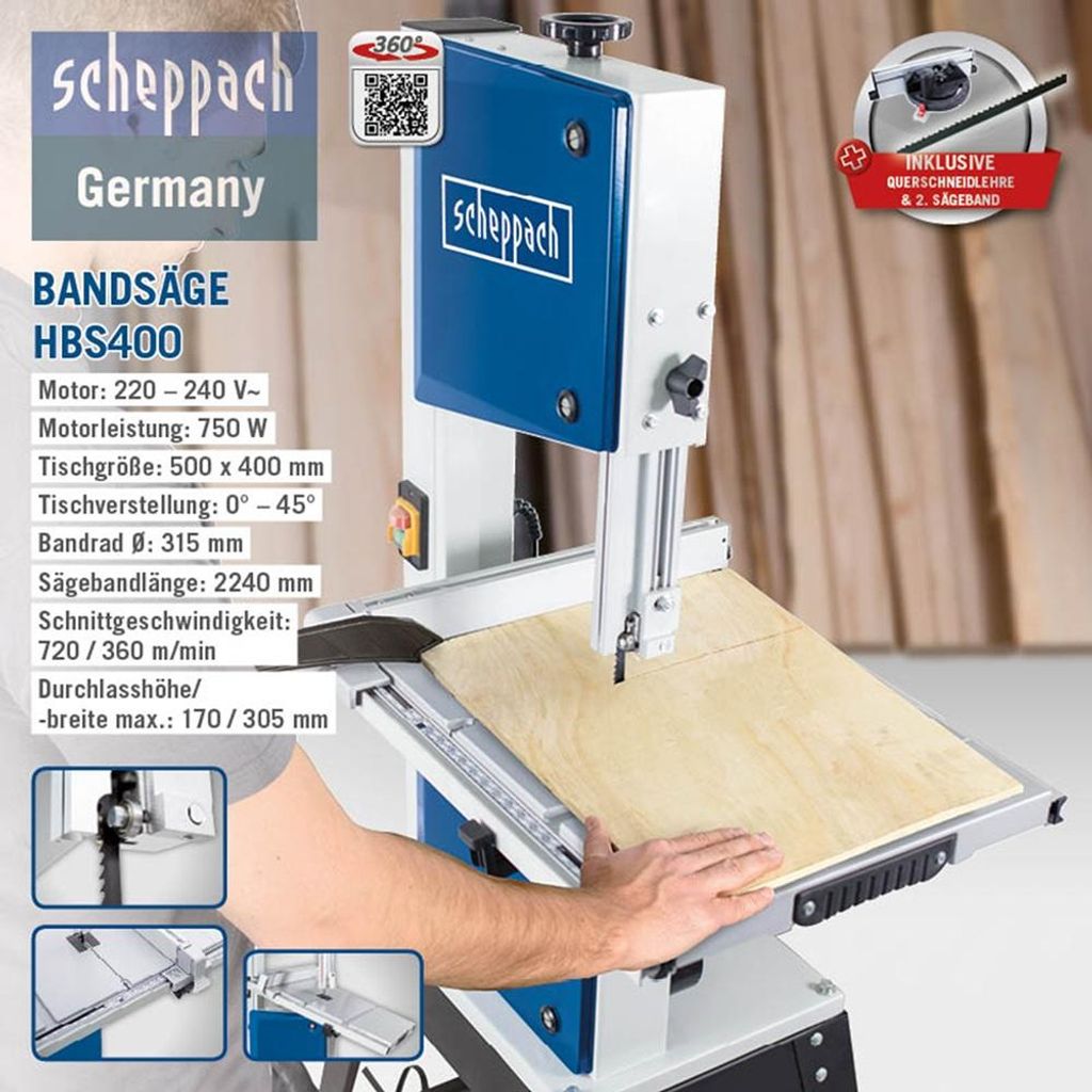 3 Lame Per Sega A Nastro Scheppach HBS20: 1400x6x0,40 Mm, Per Legno Tenero (Pino, Abete...)
