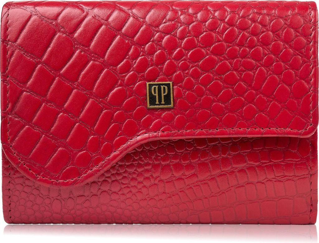 Paolo Peruzzi mittelgroßes Damenportemonnaie aus Echtes Leder mit KrokodilKunstleder Rot