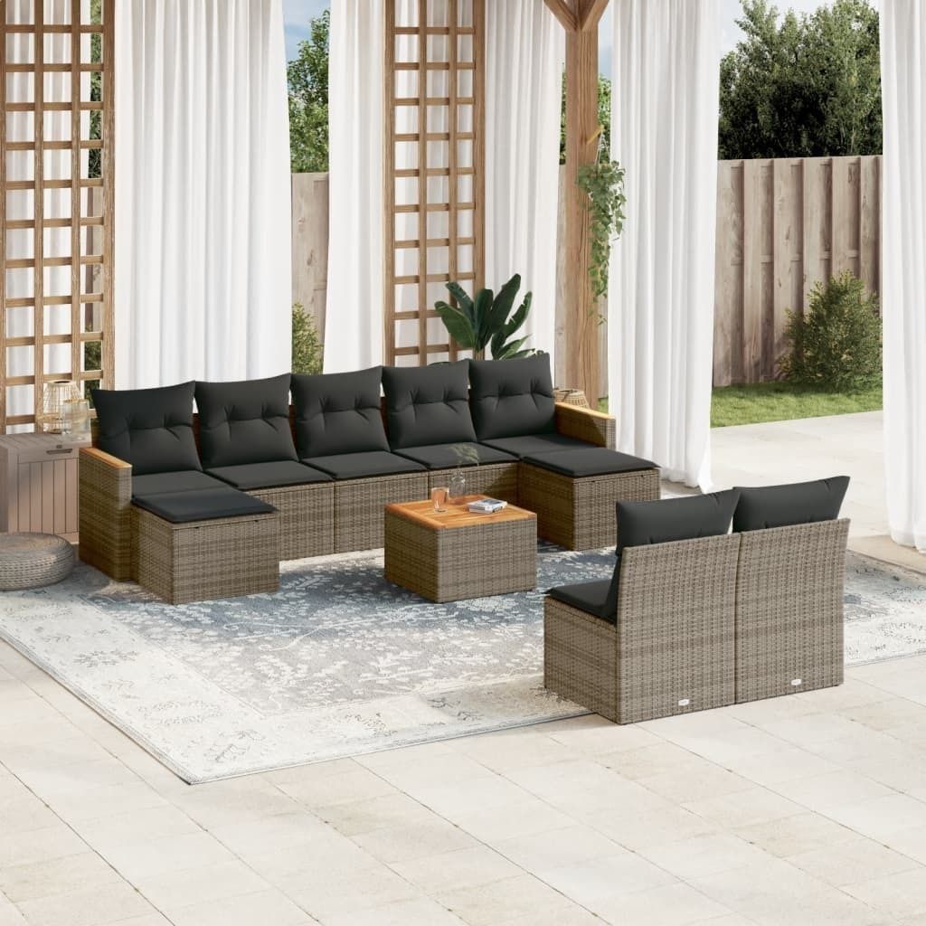 Design 10-tlg. Garten-Sofagarnitur mit Kissen Grau Poly Produktbild 
