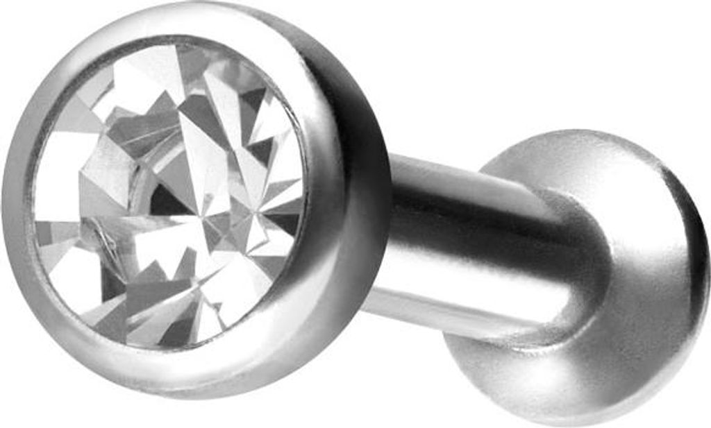 Ohrpiercing, Nasenpiercing Titan Triple Piercing Mini Labret mit Push Fit FLAT-DISC + KRISTALL Silber Stablänge: 5mm | Discgröße: 3mm