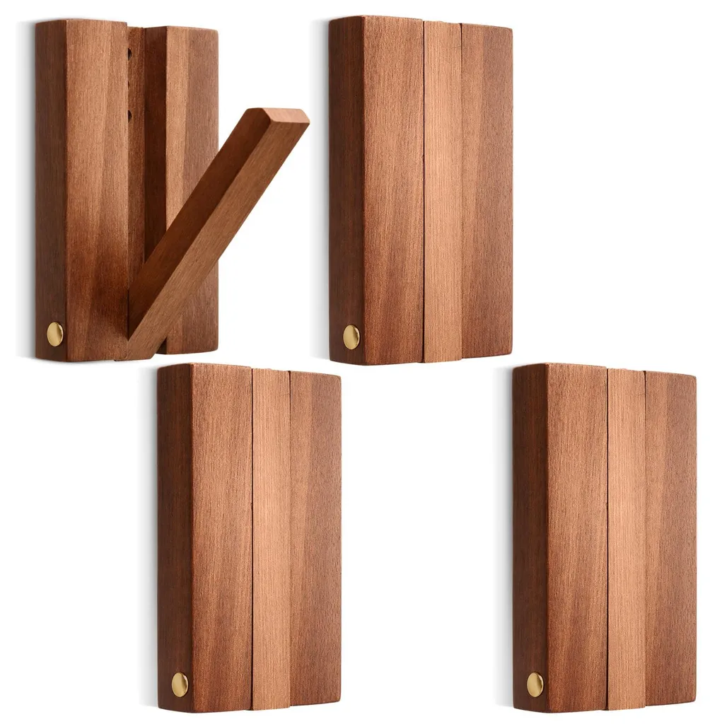 Lot de 4 crochets muraux en bois pliables supportant jusqu'à 10 kg