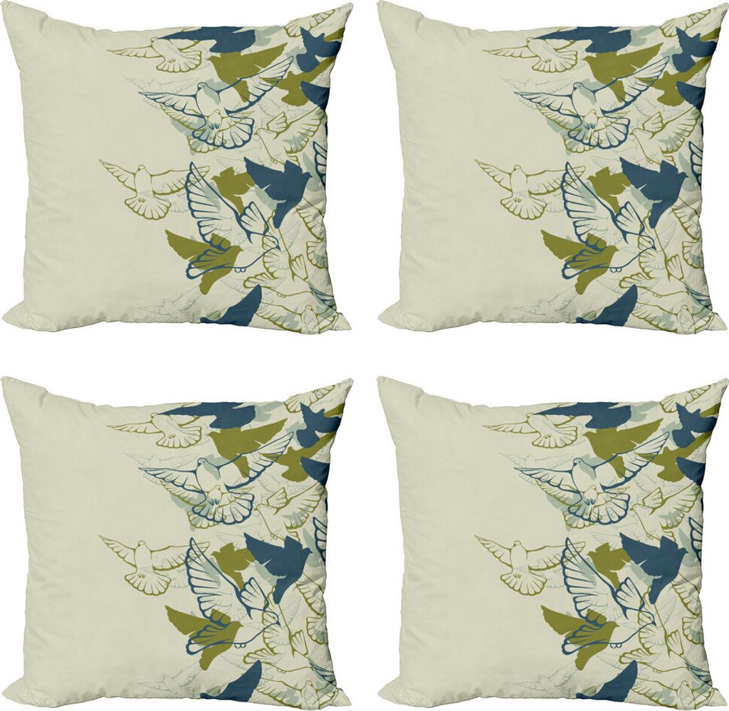 ABAKUHAUS Vögel Kissenbezug Set (4 Stück), Flock of Flying Tauben, Moderner Doppelseitiger Digitaldruck, 45 cm x 45 cm, Grüne Teal Creme