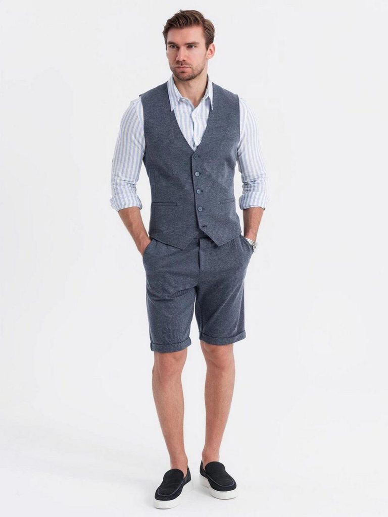 Ombre Elegantes Herrenset - Anzug Weste + Shorts dunkelblau S