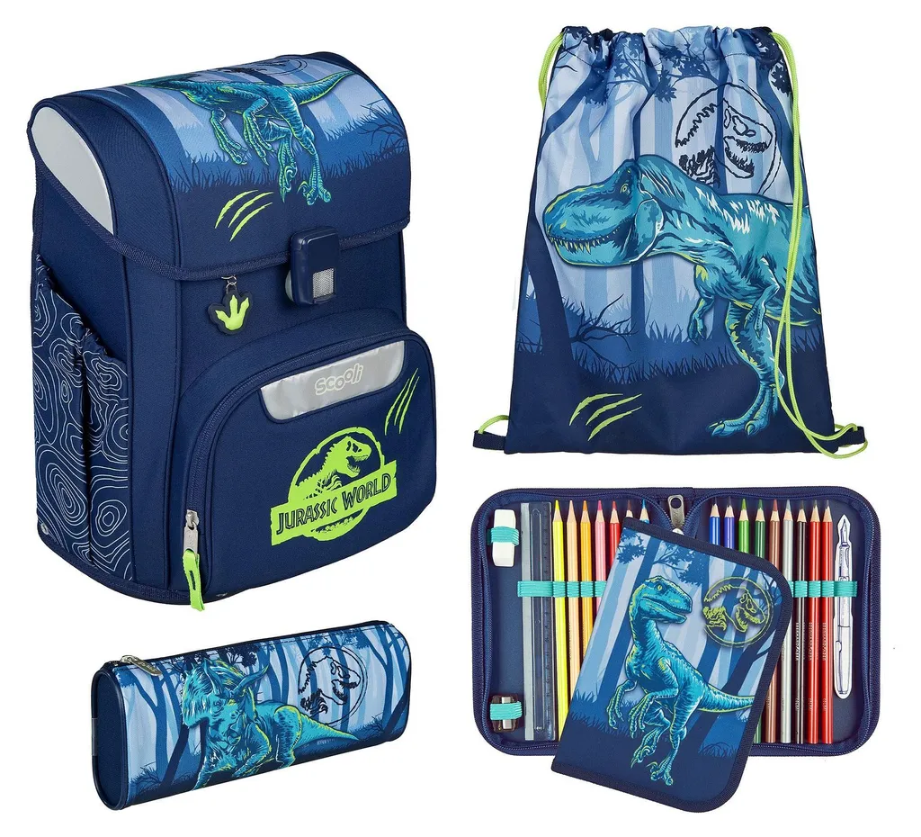 Set Scolaire Ergonomique Scooli Jurassic World Bleu Marine 5 Pièces