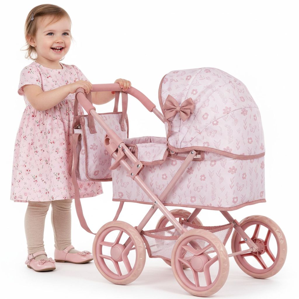 Puppenwagen mit Tasche und Klappdach – Kinderwagen für Produktbild 