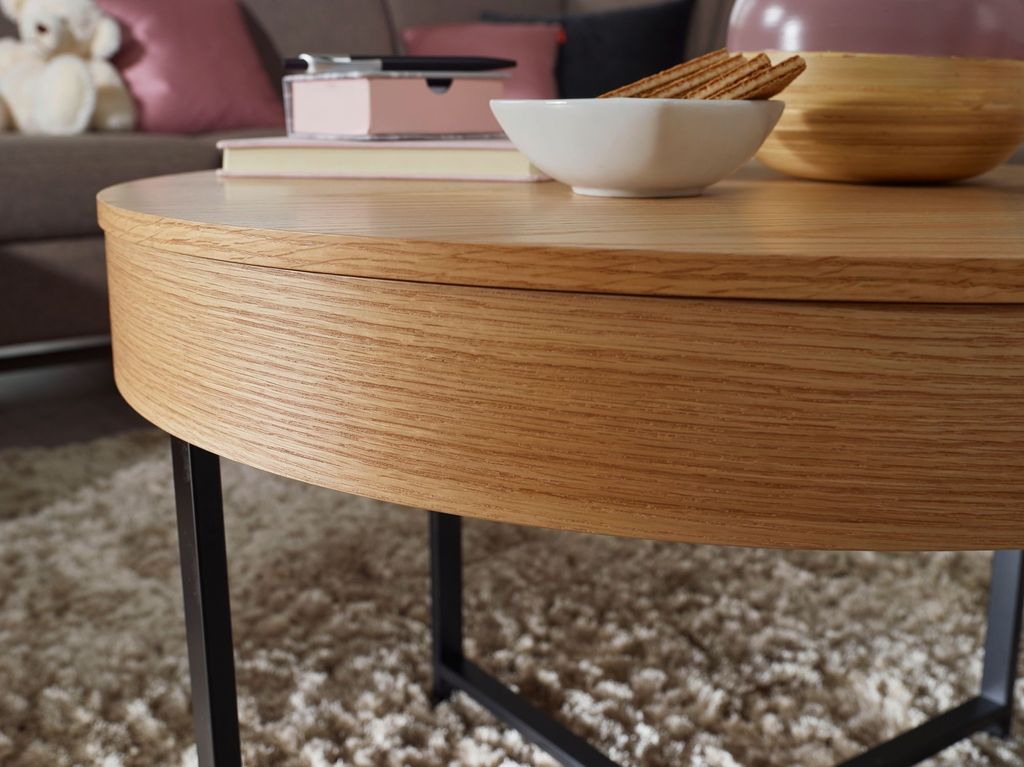 FineBuy Design Couchtisch Ø69 Eiche Furnier Metallbeine Produktbild 5