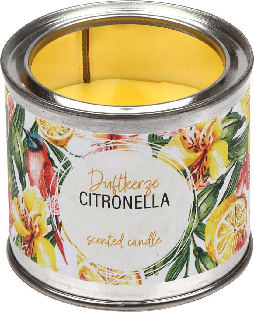 Citronella Kerze in der Metalldose Gelb "Tropical" 67/72 mm
