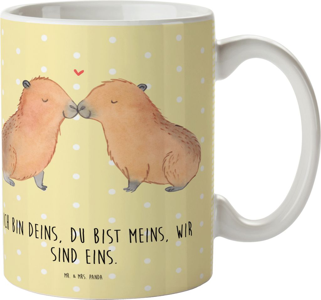 Mr. & Mrs. Panda Haferl Capybara Liebe - Gelb Pastell - Geschenk, Reisebecher, Mehrwegbecher, Valentinstag, Campingbecher, Beziehung, Kinderbecher,...