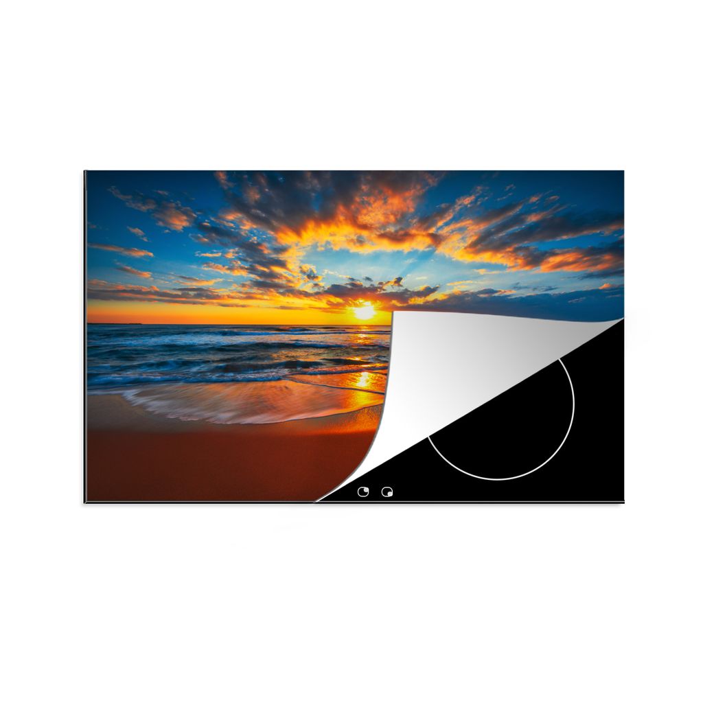KitchenYeah Herdabdeckplatte Meer - Sonnenuntergang - Strand - Wolken - Orange , 81x52cm, Küche Deko, Glaskeramikkochfeld Herdabdeckung, Abdeckp...