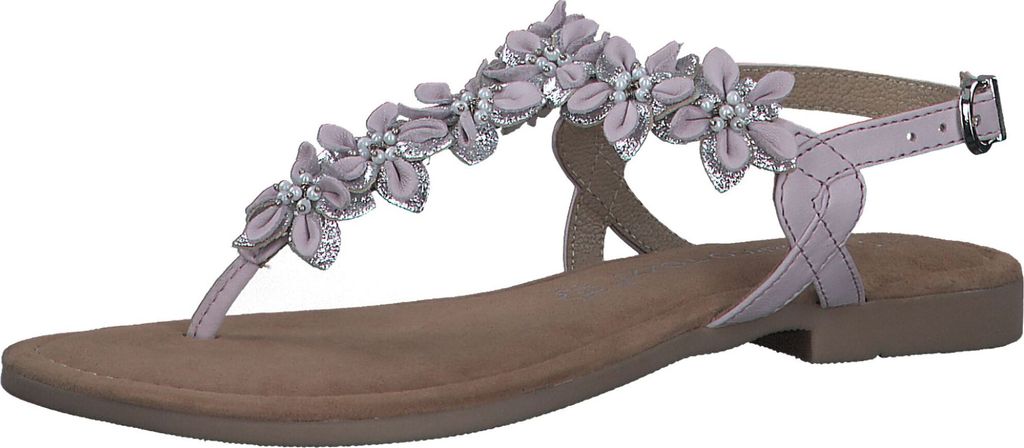 MARCO TOZZI Damen Sandale Zehentrenner T-Riemen Leder Blumen Perlen 2-28148-20, Größe:41 EU, Farbe:Violett