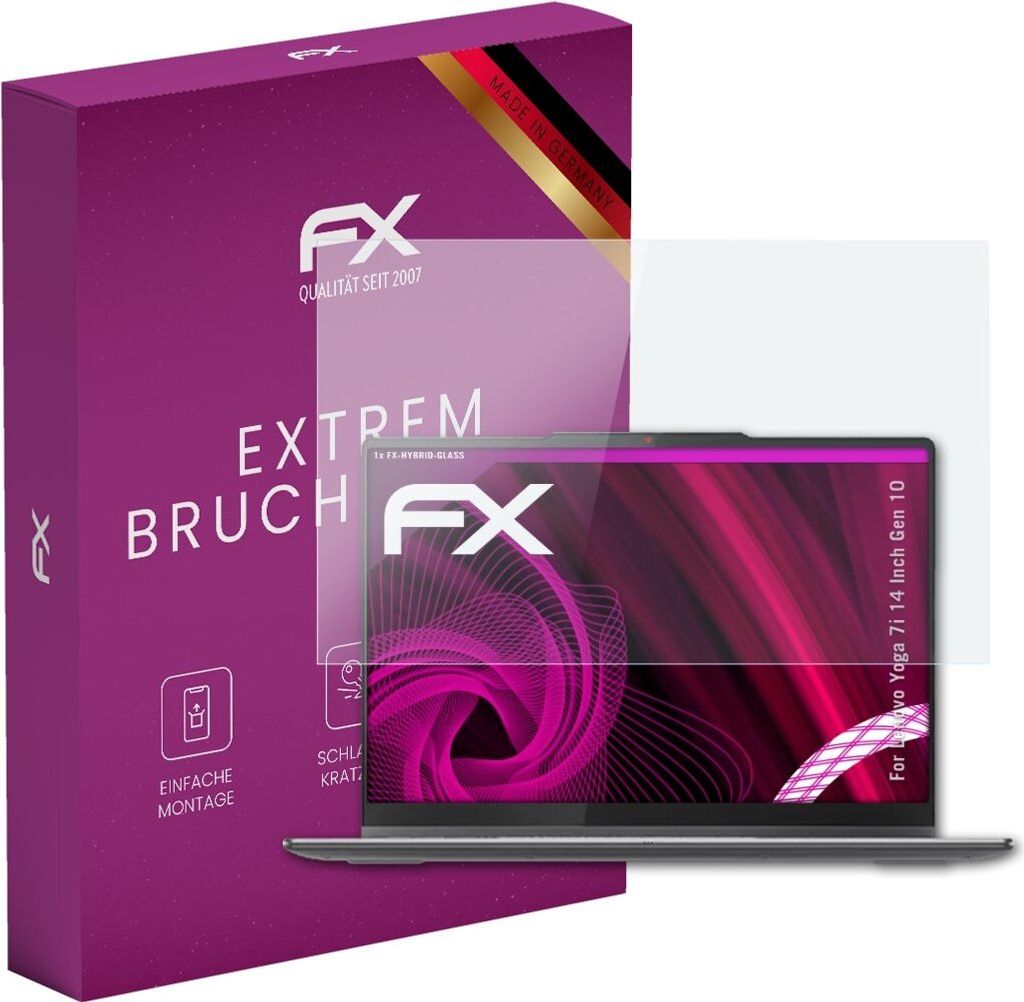 atFoliX FX-Hybrid-Glass Displayfolie kompatibel mit Lenovo Yoga 7i (14 Inch Gen 10) Glasfolie