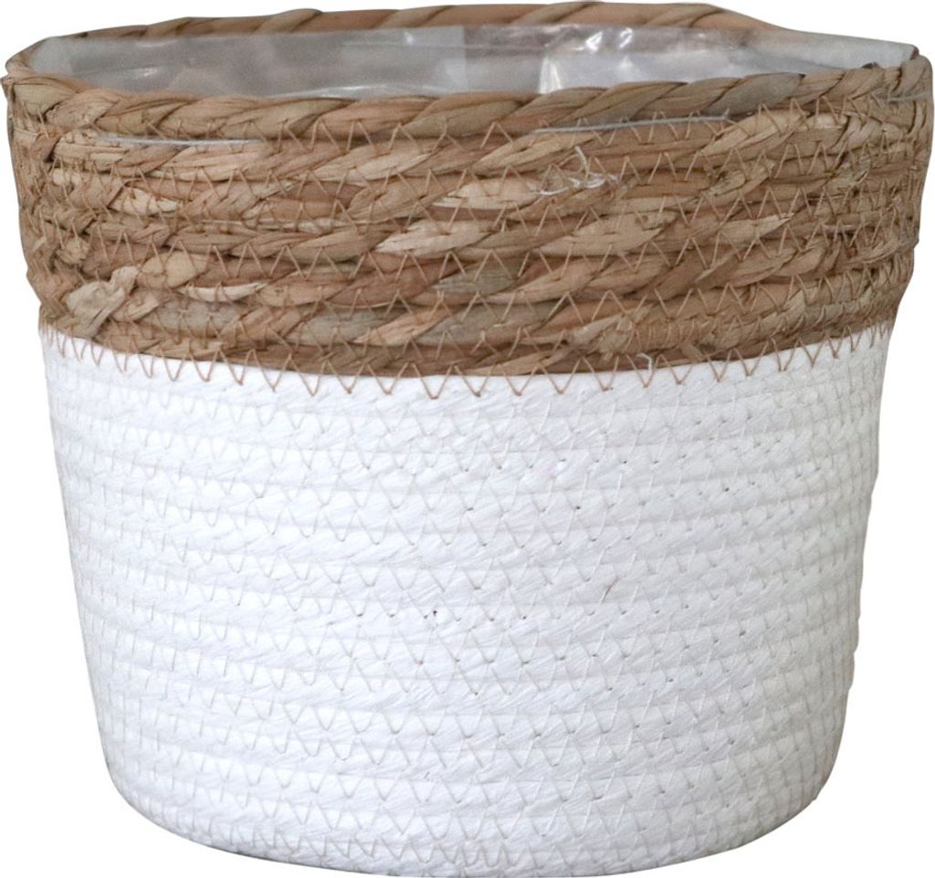 Pflanzkorb BREEZY weiß mit braunem Rand D20cm Pflanztopf aus Pflanzenfaser