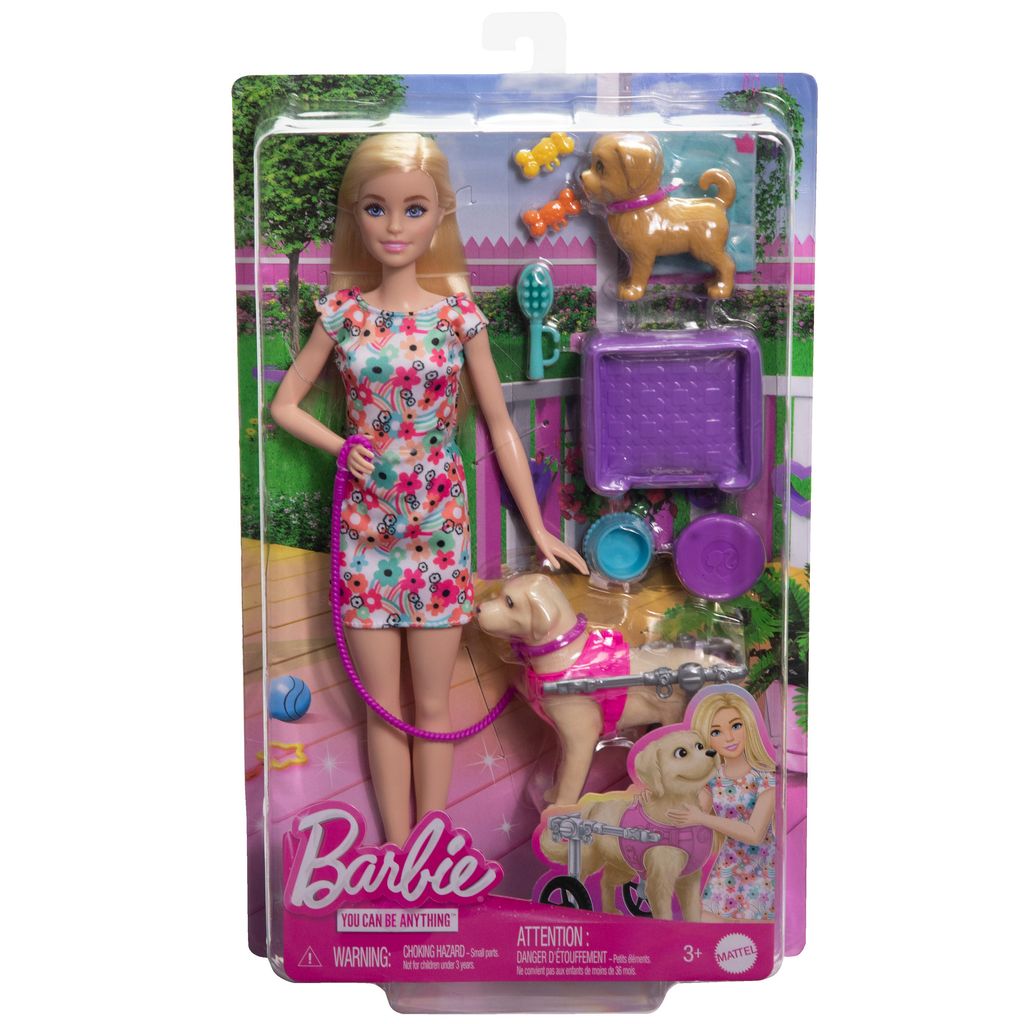 Barbie -Puppe mit einem Spielzeughündchen und einem Hund Produktbild 