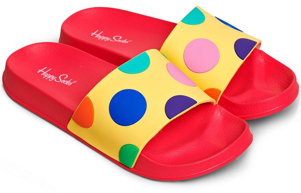 Happy Socks Pool Slider Big Dot Uni Badesandalen Rot/Gelb/Mehrfarbig, BDO114-2000 - Gr. 44-45
