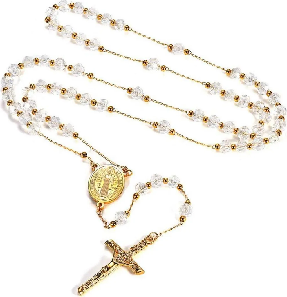 FaithHeart Collier Chapelet Médaille Saint Benoît avec Boîte Cadeau